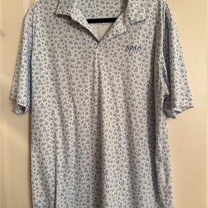 Peter Millar White and Blue Patterned Polo Shirt